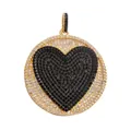 Large circular gold metal pendant with heart pattern and black and white zircon inlay - Black-Round Pave Heart