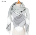 Classic oversized grey and white plaid shawl with tassels made of soft faux cashmere - 140x140cm / FD-16 Light Gray
