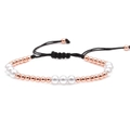 Bracciale intrecciato regolabile con perle in rame 4mm e perle finte 6mm su cordino - Oro rosa