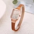 Women's rectangular peacock green watch with rose gold milanese mesh strap and taupe dial - White