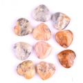 Variety of 2cm natural heart-shaped agate stones in assorted colors on white background - Crazy Agate