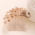 Peine de pavo real en oro rosa con diamantes de imitación marrones para novia - Champaña (C6235)