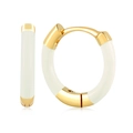 Close-up of gold and white enamel hoop earrings with a sleek minimalist round design - White