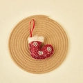 Christmas decoration red sequin boot ornament with silver snowflake and white faux fur - Set of 3 / Red
