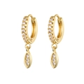 Elegant gold drop earrings with marquise zircon stones and white crystals in a minimalist style - W80057-gg / 24K