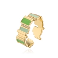 Detail of gold-plated ring with green enamel steps and shimmering zircon accents - Adjustable Open / Gold/Green
