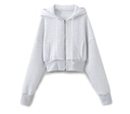 Détail de sweat à capuche court gris clair zippé avec cordon et poignets côtelés - S / Sweat à capuche / Gris clair