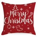 Roter Weihnachts-Kissenbezug mit weißem Aufdruck und festlichen Mustern für Deko - Standardgröße (Ohne Kissenfüllung) / Rote Buchstaben (YMD174-2)