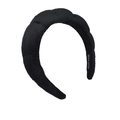 Detailed view of handmade black velvet braided headband with soft texture and inner label - Twisted Sponge Headband / Black