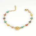 Gold Evil Eye bracelet with colorful beads and letter V pendant in stainless steel - Letter V