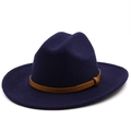 Detail of navy wool fedora hat featuring a brown snakeskin texture decorative band - M (56-58cm) / Navy Blue
