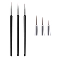 Three-piece nail art liner brush set with black handles and various fine tip lengths - 3pcs
