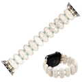 White marble beaded strap with blue glass spacers for Apple Watch with silver connectors - Size L Fits 38/40/41mm / White Marble Light Blue