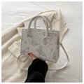 White butterfly print tote bag with star patterns and slender shoulder strap - Green