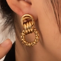 Boucles d'oreilles créoles multicouches en acier inoxydable 304 plaqué or 18 carats - Boucle d'Oreille Entrelacée Texturée à Perles (BJGE0713)