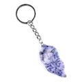 Blue and white sodalite leaf pendant keychain with silver metal ring and chain - Blue Spot Stone
