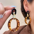 Retro acrylic leopard print round hoop earrings with elegant gold metal detail - 40# Silver Earring Post-Leopard-Oval (Leopard Oval Combo)