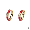 Chic red enamel hoop earrings with a rectangular zircon stone in a golden finish - Red