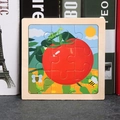 Wooden 9-piece puzzle for kids featuring a cartoon tomato and insects in a garden - Tomato