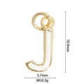 Detailed view of gold letter J pendant with white enamel, size 10.9mm by 5.7mm and 0.3g - Letter J