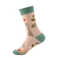 Mid-calf cotton socks in pink and green featuring cute pufferfish and seagrass pattern - Beige Pink Pufferfish