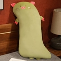 Long traversin cochon en peluche verte avec oreilles roses et détails brodés - Cochon Vert / 80cm