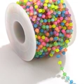 Multi-color faceted beads on gold stainless steel chain roll for jewelry making - Gold-Rainbow