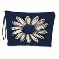 Borsa cosmetica blu scuro con stampa margherita bianca e chiusura lampo nera - Stile Stampa Margherita Blu Notte (xy-016-04) / Con Cinturino