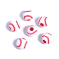 Detailed macro view of white acrylic baseball beads with red stitching for DIY jewelry - Red+White Baseball