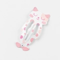 Cute white metal cat hair clip with pink polka dots and BB snap closure for girls - Sleeping Cat