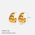 Thick C-shaped stainless steel gold hoop earrings with star carvings and rhinestones - Star Embossed C-Hoop Style (YHTSE-2501386)