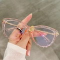 Montatura cat-eye poligonale rosa trasparente con stanghette in metallo dorato, E5019 - Rosa Trasparente Asta Dorata - Lente Piano