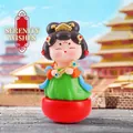 Cute Chinese Tang Dynasty girl figurine in green dress holding golden Ruyi mascot - Large-Holding Ruyi