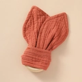Orange bunny ear teething toy with natural wooden ring and soft organic cotton fabric - Orange Red