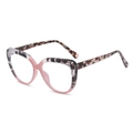 Modieuze TR90 cat-eye bril met blauwlichtfilter en roze kleurverloop in schildpadstijl - Boven Schildpad Onder Roze Frame