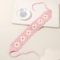Pink hand-crocheted cotton headband with white and yellow daisy floral patterns - Pink Flower