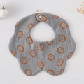 Gray cotton gauze baby bib with orange lion print and soft petal edge design - Gauze Flower Scarf - Gray Lion