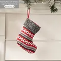 Calza di Natale rossa e grigia con bordo in peluche e motivo a rombi, 14x18cm - Calza Argyle Rosso Nero Grigio / 14*18cm