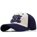 Klassische gewaschene Baumwoll-Baseballkappe mit blauer Stickerei und marineblauer Krempe - Verstellbar / Marineblau