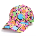 Detail of 90s vintage Memphis style geometric pattern and stitching on baseball cap - Metal Buckle - Rose Pink Memphis