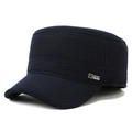 Dark blue corduroy winter cadet cap for men with a metallic S Sport Classic side logo - Adjustable / Navy Blue