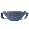 Deep blue PU sports chest bag with gold zippers and adjustable gray woven strap - Blue