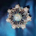 Rose gold camellia brooch with white faux pearls and sparkling rhinestones for women - Pearl Lotus Brooch