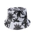 Cappello alla pescatora bianco con palme nere, elegante protezione solare estiva da mare - Bianco Nero Palma (B)