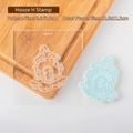 Mushroom house shape cookie stamp tool with acrylic pattern and blue dough finish - House H Embosser
