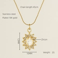 18K gold plated stainless steel sunburst pendant necklace featuring a central zircon stone - 18K Gold / White Zirconia