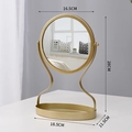 Goldener Metall-Schminkspiegel mit rundem Glas und ovaler Ablage, 28 cm Gesamthöhe - Gold Sanduhr Stil - Aufbewahrungsspiegel