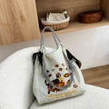 Bolso bordado beige Ball Chain con diseño de gato Caffarel en silla de felpa blanca - Gris Claro [gato Chocolate] / Bolsa De Compras Grande (una Sola Toma) Sin Correa Para El Hombro