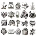 Vintage Tibetan silver alloy charms for DIY bracelets with varied retro hollow patterns - Mixed 20pcs Antique Silver Alloy Large Hole Beads Set-SN735