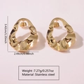 Detail view of gold stainless steel wavy earrings with product dimensions and 7.27g weight - Stainless Steel Liquid Hoop Studs